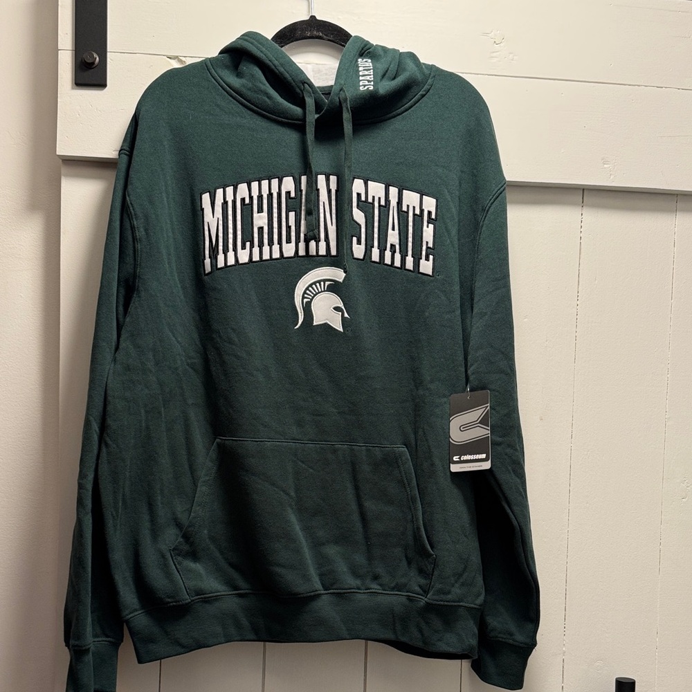 NEW  Michigan State University Hoodie MSU Spartans Green Hooded Sweatshirt XL